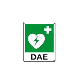 Cartello defibrillatore di emergenza simbolo piu' testo